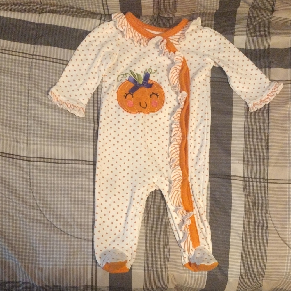 Baby Essentials White and Orange Pumpkin Ruffle Footie